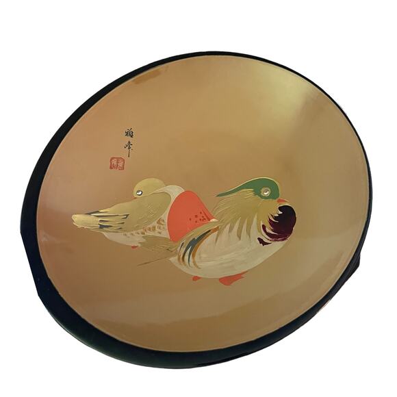 Vintage Japanese Bird & Bamboo Lacquer Plate Chopstick Boxed Set - Picture 4 of 7